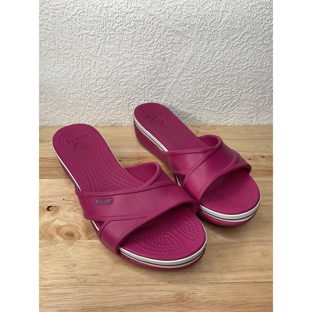 Crocs Hot Pink Open Toe Slip On Wedge Heel Slide Sandals Women 9 China